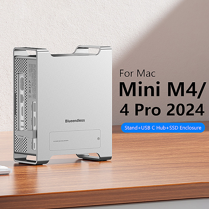 (Blueendless) Compatible with Mac mini NVMe hard drive enclosure, Type-C docking station, M4 chassis mount, SD 4.0 multi-function adapter - 15W power port MAC908 / PDW power port MAC909