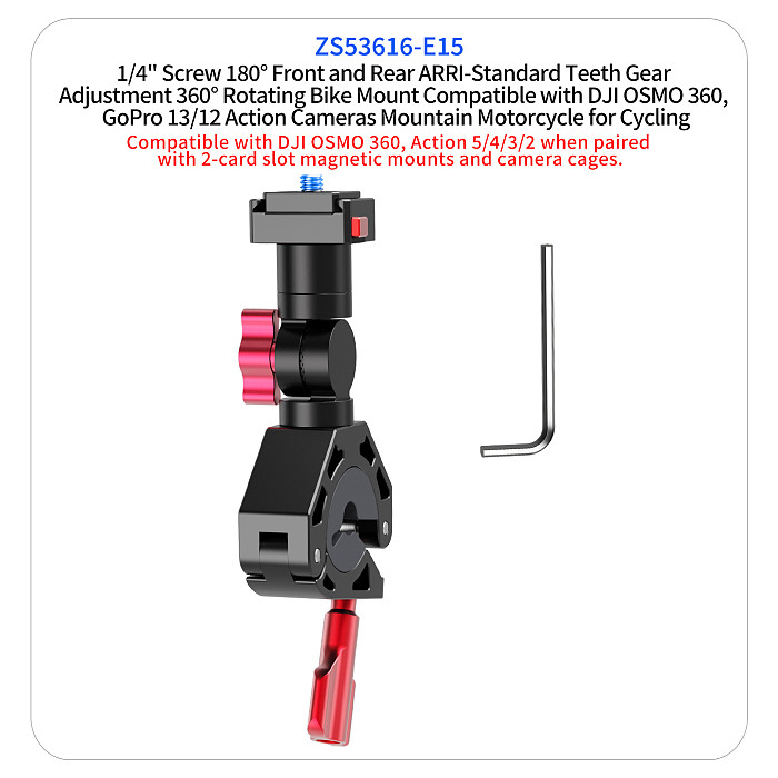 Quick Release Anti Collapse Aluminum Alloy Car Handle Photography Crab Clamp Suitable For DJI OSMO360/Action5/4/3/2/Innsta360 X6/X5/X4 Sports Camera And Motorcycle Electric Vehicle Rearview Mirror Riding Photography Bracket Accessories