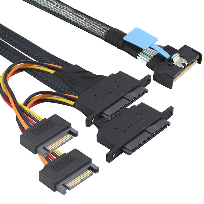 PCIE Slimline 5.0 MCIO 8I 74P to 2 SFF-8639+15P With Screw Positioning Holes 50CM/80CM