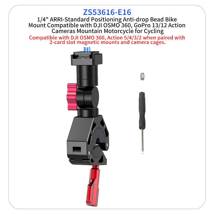 Quick Release Anti Collapse Aluminum Alloy Car Handle Photography Crab Clamp Suitable For DJI OSMO360/Action5/4/3/2/Innsta360 X6/X5/X4 Sports Camera And Motorcycle Electric Vehicle Rearview Mirror Riding Photography Bracket Accessories