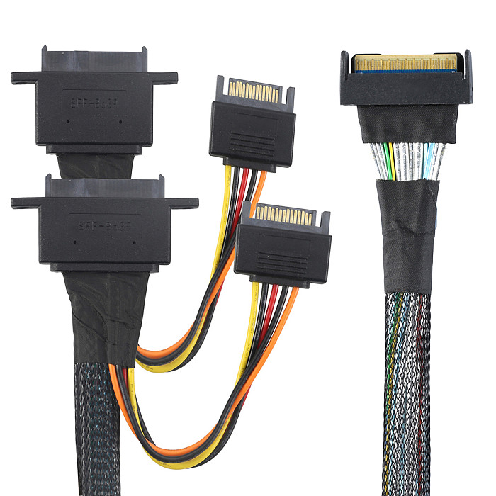 PCIE Slimline 5.0 MCIO 8I 74P to 2 SFF-8639+15P With Screw Positioning Holes 50CM/80CM