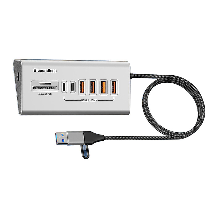 (Blueendless) Dual head Type-C docking station USB 3.2 splitter 10Gbps hub SD/TF card reader hub with power supply - HU806