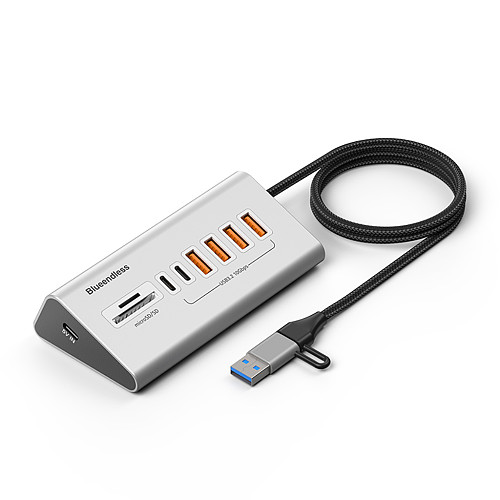 (Blueendless) Dual head Type-C docking station USB 3.2 splitter 10Gbps hub SD/TF card reader hub with power supply - HU806