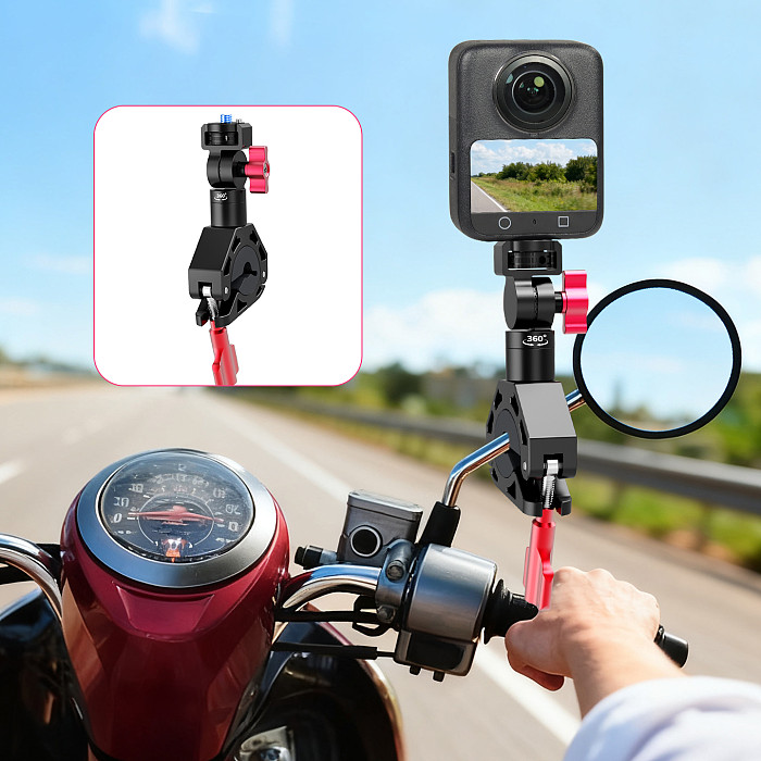 Quick Release Anti Collapse Aluminum Alloy Car Handle Photography Crab Clamp Suitable For DJI OSMO360/Action5/4/3/2/Innsta360 X6/X5/X4 Sports Camera And Motorcycle Electric Vehicle Rearview Mirror Riding Photography Bracket Accessories