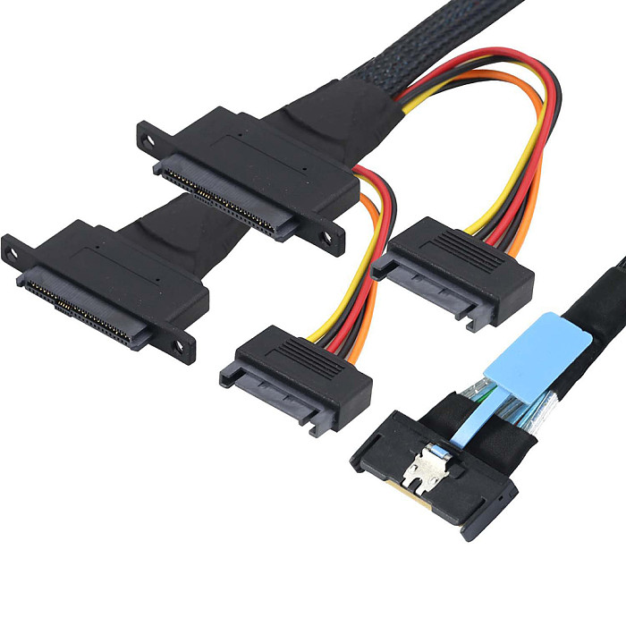 PCIE Slimline 5.0 MCIO 8I 74P to 2 SFF-8639+15P With Screw Positioning Holes 50CM/80CM