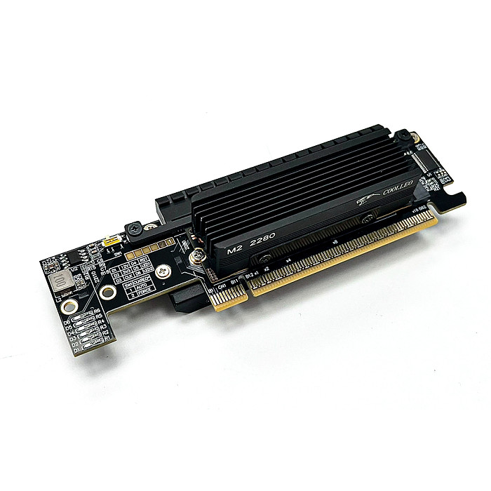 (ADT Link) PCIe 5.0 x16 to x8x4x4 half height to full height split card NVMe SSD extension supports Gen5 (R33H)