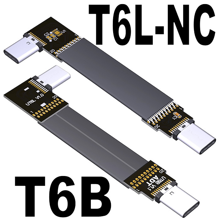 (ADT Link) USB 3.2 Flat Data Flexible Soft Strip Extension Cable C Male Type-C Lightweight and Short ADT gen2x2 (T6B-T6L-NC/15CM)