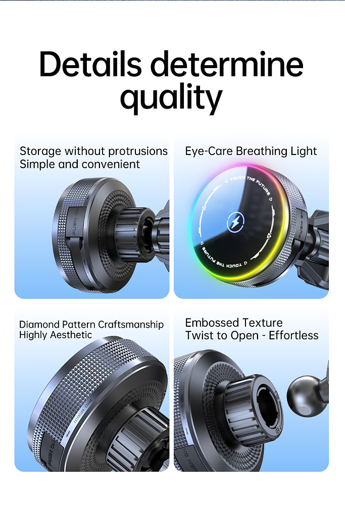 Wireless charging with retractable cable car phone holder 15w wireless charger magnetic suction suitable for car air outlet bracket