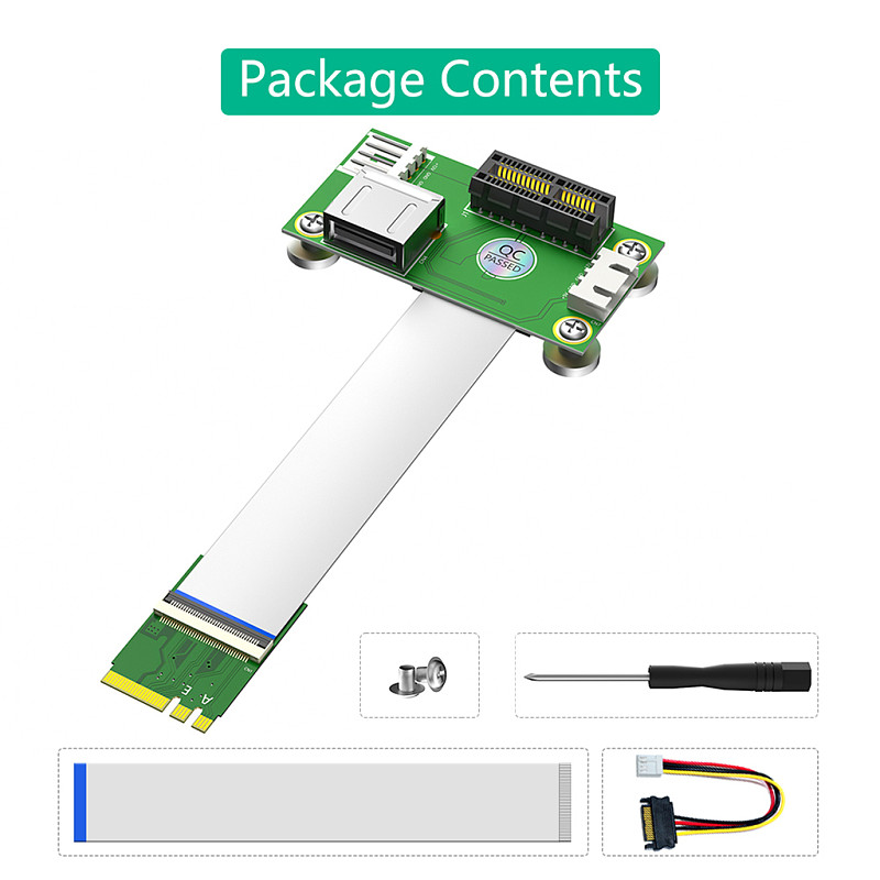 NGFF M.2 Key A/E to PCI-E Express 1X +USB Riser Card with EMI Shielding Aluminum Foil FPC Cable