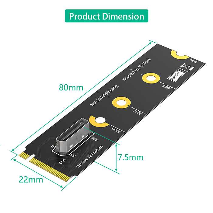M.2 nvme key M to SFF-8611/8612 Adapter, NVMe PCI-e 4.0 x4 to OcuLink SFF-8612 4i Host Adapter for SSD and eGPU