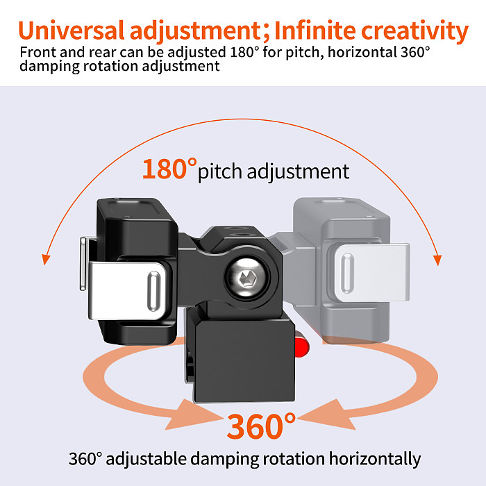 Action Camera Magnetic Quick-Release NATO Rail Extension Gimbal Mount for DSLR Cage Stabilizer Rail Claw Buckle with Damping Adjustment Camera Gimbal Compatible with DJI Action 5 Pro/4/3/OSMO 360 Series / Gopro Sports Camera for Insta360 X6