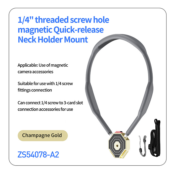 Aluminum Alloy Sports Camera Chest Magnetic Quick-Release Lanyard Mount (with Anti-Shake Strap & 1/4  BSW Thread) - For First-Person View (FPV) Chest-Mounted Shooting