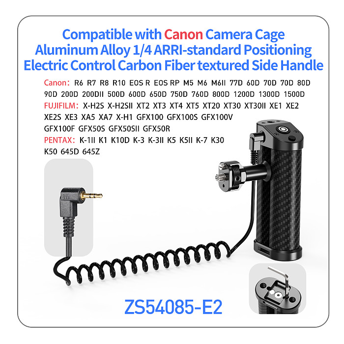 Quick Release Shutter Control Side Handle with 1/4 Arri Locating Screw NATO Rail Clamp for Sony Canon Nikon Camera Cage Handgrip
