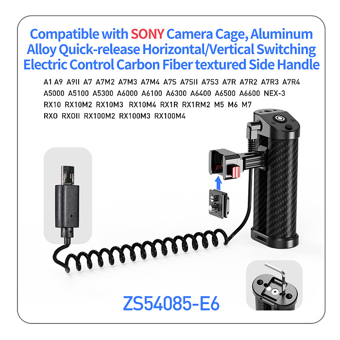 Quick Release Shutter Control Side Handle with 1/4 Arri Locating Screw NATO Rail Clamp for Sony Canon Nikon Camera Cage Handgrip