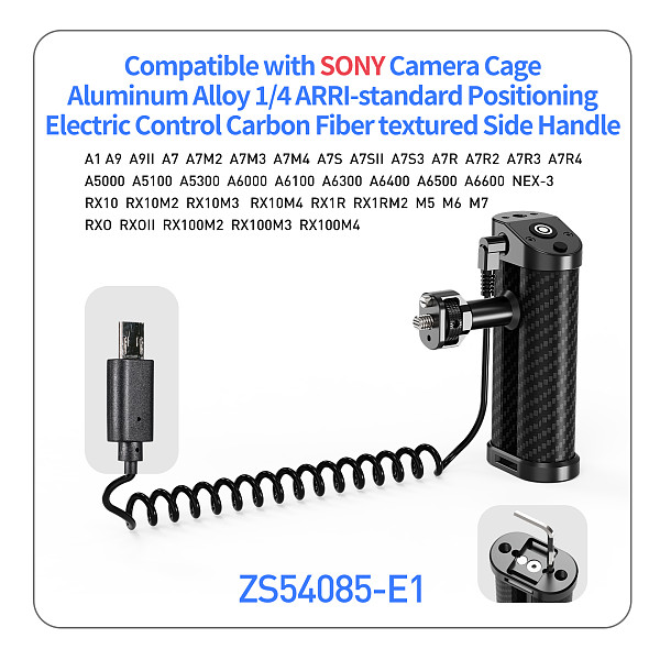 Quick Release Shutter Control Side Handle with 1/4 Arri Locating Screw NATO Rail Clamp for Sony Canon Nikon Camera Cage Handgrip