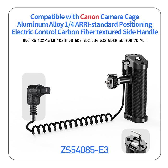 Quick Release Shutter Control Side Handle with 1/4 Arri Locating Screw NATO Rail Clamp for Sony Canon Nikon Camera Cage Handgrip