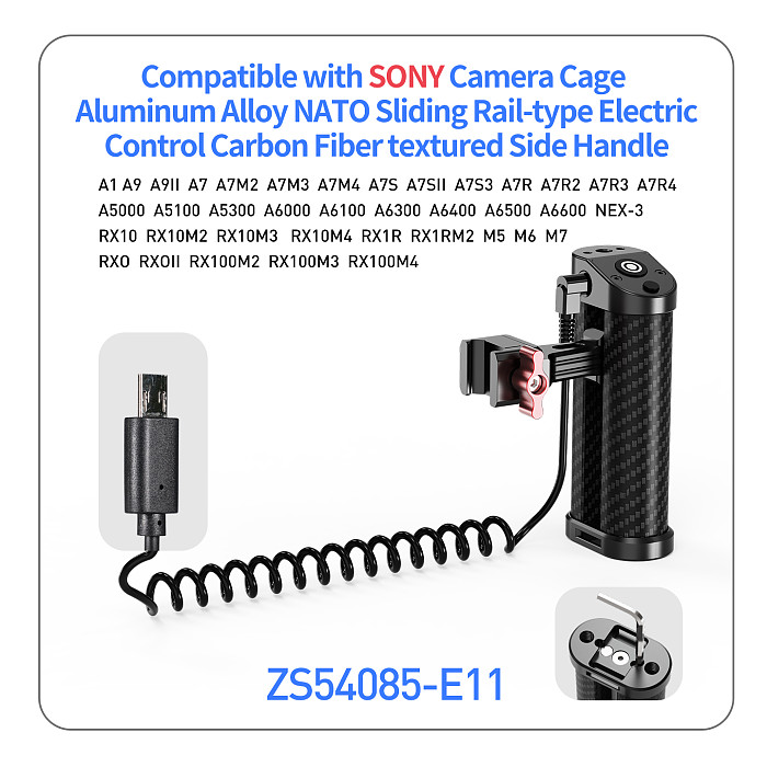 Quick Release Shutter Control Side Handle with 1/4 Arri Locating Screw NATO Rail Clamp for Sony Canon Nikon Camera Cage Handgrip