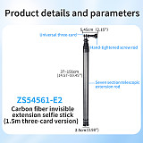 1.5m 3m Carbon Fiber Invisible Selfie Stick for GoPro Hero 13 12 11 for Insta360 X5 X4 for DJI Osmo 360 Camera Extended Monopod
