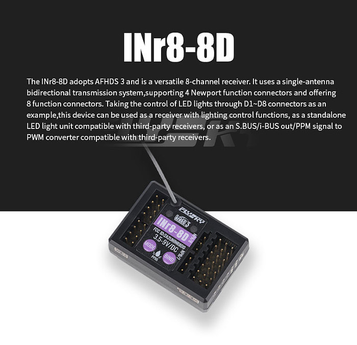 FlySky INr8-8D 8-channel Third Generation Receiver 2.4G Receiver Upgrade for RC Car Flysky Transmitter