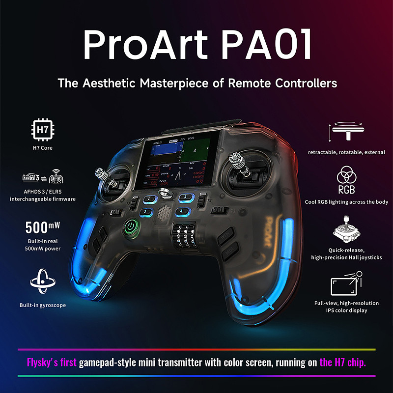 Flysky ProArtPA01 Transmitter 2.4Inch IPS Color Screen Display AFHDS3 ERLS Protocol USB Type C 3.5mm Output For Drone