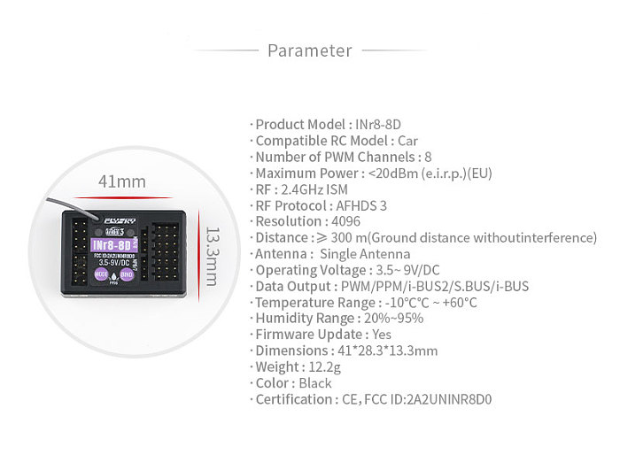 FlySky INr8-8D 8-channel Third Generation Receiver 2.4G Receiver Upgrade for RC Car Flysky Transmitter