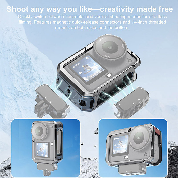 Aluminum Alloy camera housing Dual Interface Mount with Cold Shoe and 1/4  Thread for DJI Action 6  Camera cage