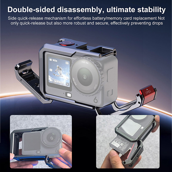 Aluminum Alloy camera housing Dual Interface Mount with Cold Shoe and 1/4  Thread for DJI Action 6  Camera cage