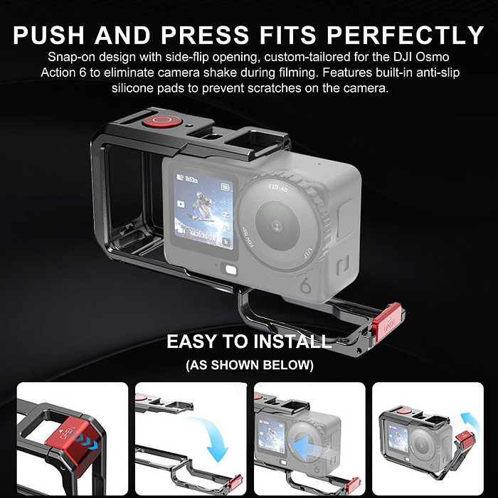 Aluminum Alloy camera housing Dual Interface Mount with Cold Shoe and 1/4  Thread for DJI Action 6  Camera cage