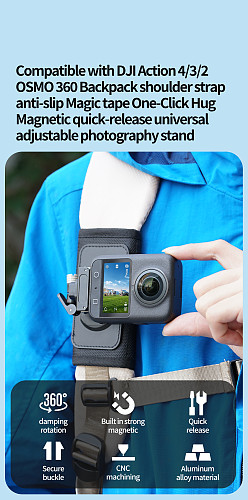 XT-XINTE Magnetic Quick Release Ball Head Action Camera Backpack Clip Chest Mount for DJI OSMO 360/Action 5/4/3/2