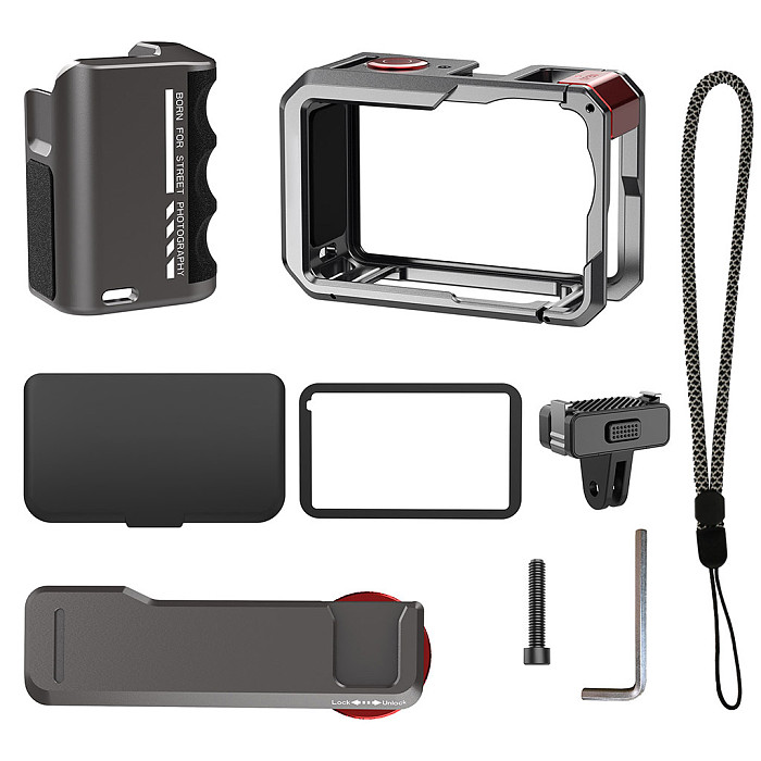 Aluminum Alloy camera housing Dual Interface Mount with Cold Shoe and 1/4  Thread for DJI Action 6  Camera cage