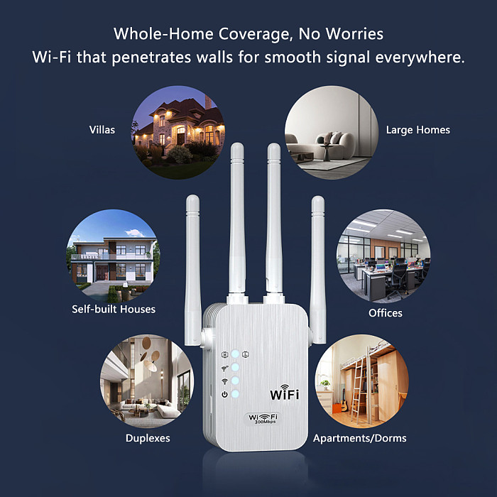 WiFi signal amplifier repeater four antenna wireless network expansion 1200M dual band WiFi amplifier available in US/EU/UK (single frequency/dual frequency/EU/white)