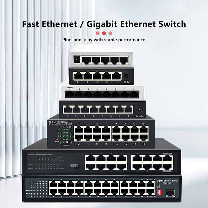 6 Ports/10 Ports/8 Port PoE Switch 100Mbps Desktop Ethernet Network Switch, 8 PoE+ Ports 96W Total Power for IP Camera Security System