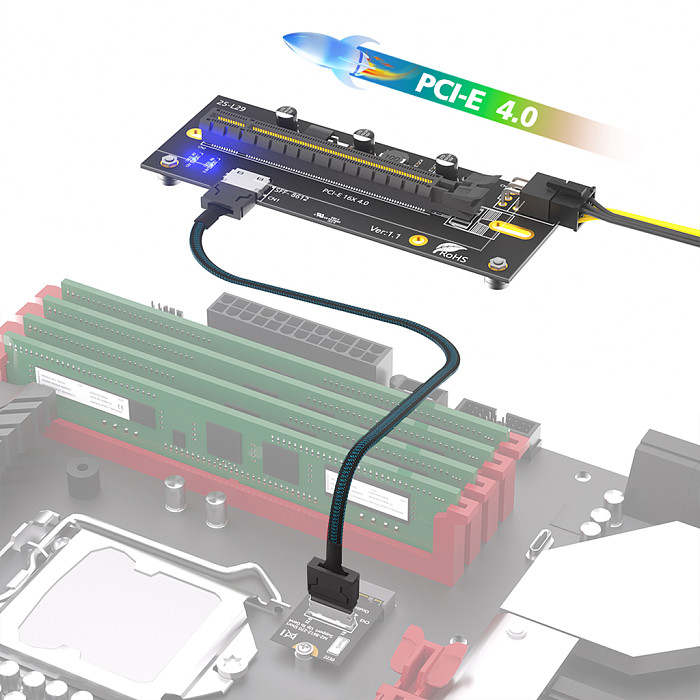 6Pin/24Pin ATX Power Connector PCIe 4.0 x16 to M.2 NVMe Adapter for 2230 2280 SSD GPU Slot to M.2 Converter Card