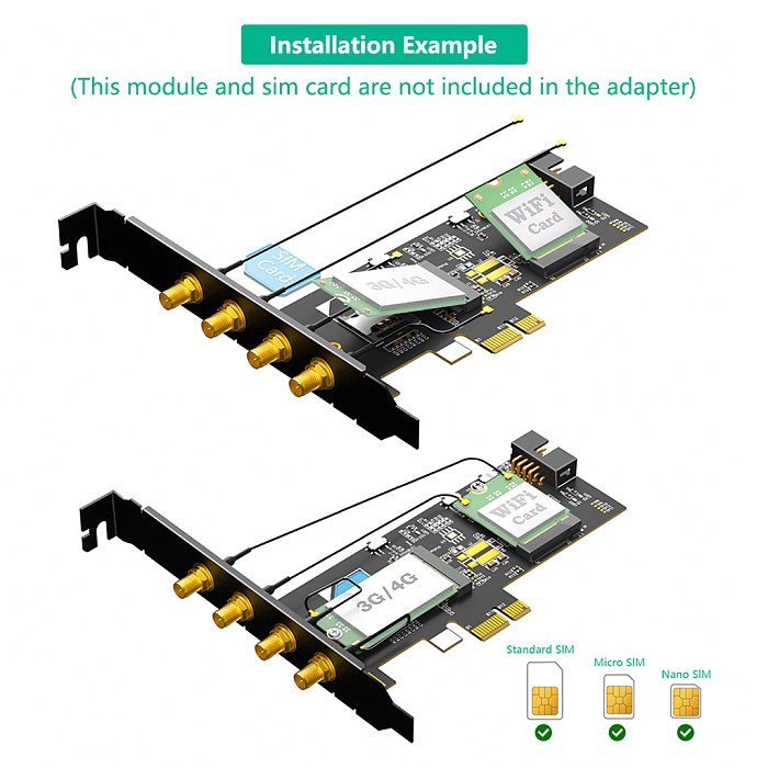 M.2 to PCIe 1x Slot Adapter, Convert M.2 Key 3G/4G Card to Desktop PCI Express, Wireless Network Card Converter