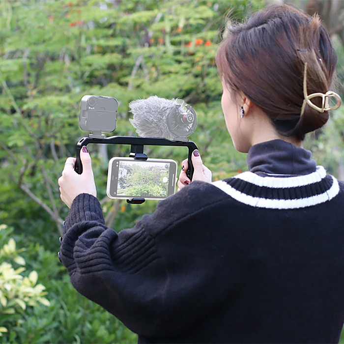 Suitable for mobile phone handheld rabbit cage recording, video recording, fill light, live streaming camera tracking, stabilizer, photography light (black/titanium)