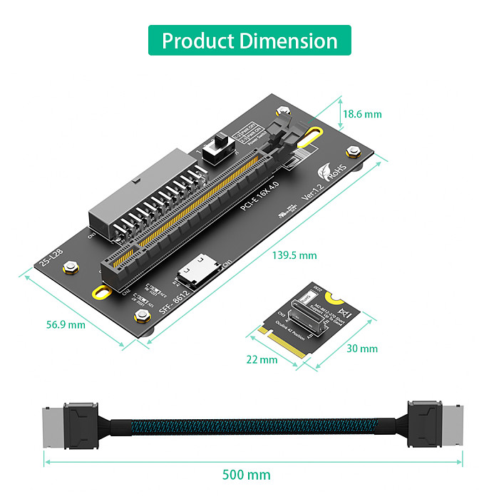 6Pin/24Pin ATX Power Connector PCIe 4.0 x16 to M.2 NVMe Adapter for 2230 2280 SSD GPU Slot to M.2 Converter Card