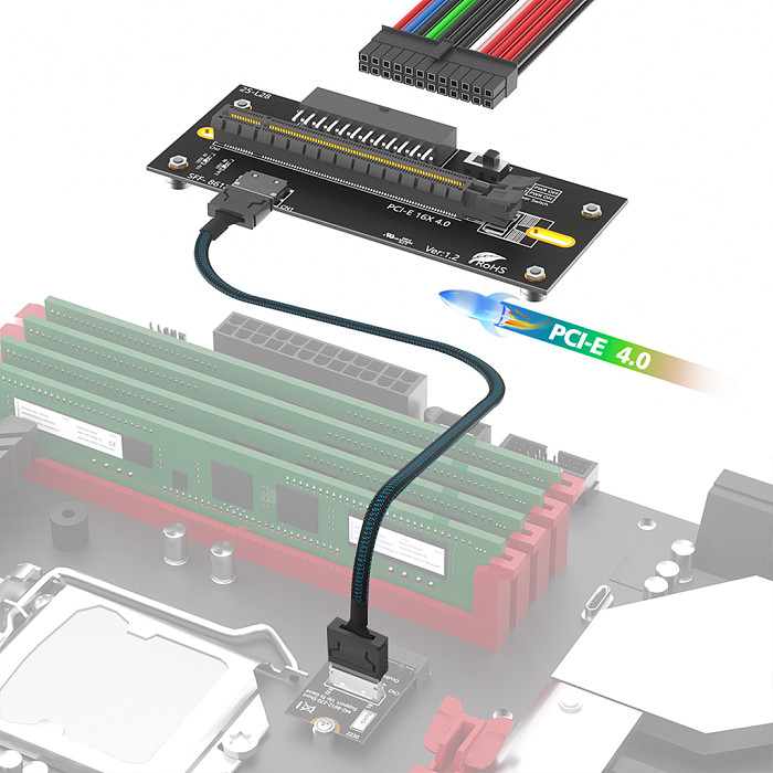 6Pin/24Pin ATX Power Connector PCIe 4.0 x16 to M.2 NVMe Adapter for 2230 2280 SSD GPU Slot to M.2 Converter Card