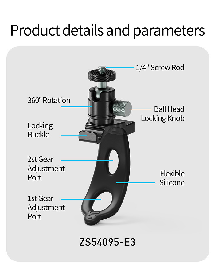 Aluminum Alloy 1/4 -20 Screw Ball Head Elastic Multifunctional Photography Flexible Bracket for DJI/Insta360/GoPro, Action Camera Mount Strap Accessory for Cycling & Fishing Shooting