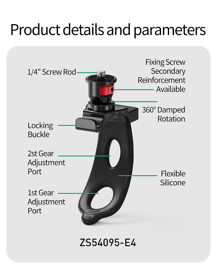 XT-XINTE Aluminum Alloy 1/4 -20 Adjustable Metal Adapter Elastic Multifunctional Photography Flexible Bracket Compatible with DJI/Insta360/GoPro Action Camera
