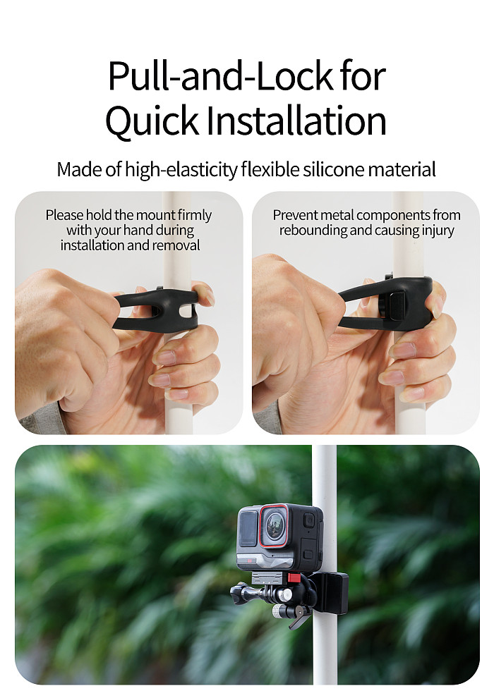 Universal Triple-Clamp Elastic Multifunctional Photography Flexible Bracket with 360° Damped Rotation & One-Click Locking for DJI/Insta360/GoPro Action Camera Mount Strap Accessory for Cycling & Fishing Shooting