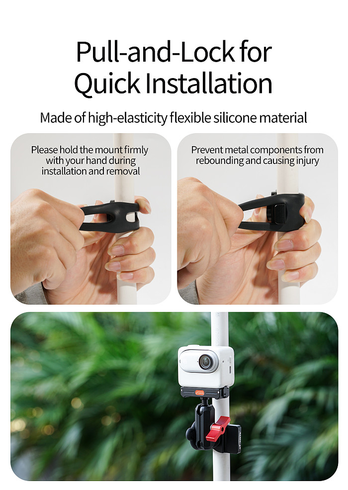 XT-XINTE 17mm Aluminum Alloy Ball Head 360° Universal Adjustable Elastic Multifunctional Flexible Photography Bracket, Elastic Action Camera Mount for Cycling