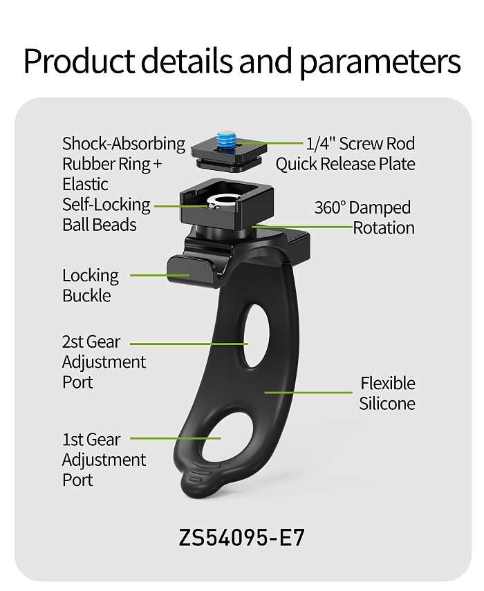 1/4 -20 Cold Shoe Quick-Release 360° Damped Rotation Elastic Multifunctional Photography Flexible Bracket, Action Camera Mount Strap Accessory for Cycling & Fishing Shooting