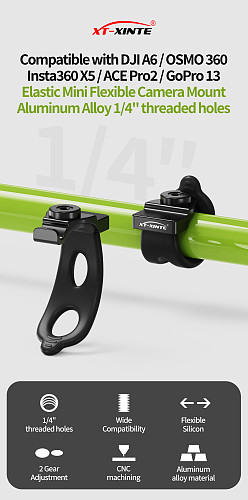 XT-XINTE Aluminum Alloy 1/4 -20 Threaded Hole Elastic Multifunctional Photography Flexible Bracket Compatible with DJI/Insta360/GoPro Sports Camera for Cycling & Fishing Shooting