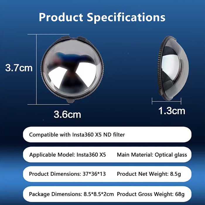 Suitable for insta360X5 ND dimming mirror-ND16/ND32/ND64  material optical glass 