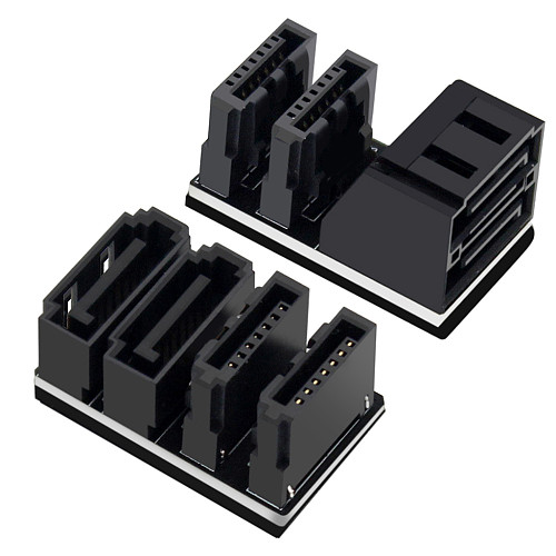 SATA Right Angle Adapter Set: 180 Degree + 90 Degree Dual Connector, 6Gbps Data Cable for Motherboard, Low Profile Bracket for HDD SSD