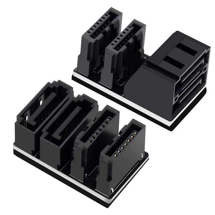 SATA Right Angle Adapter Set: 180 Degree + 90 Degree Dual Connector, 6Gbps Data Cable for Motherboard, Low Profile Bracket for HDD SSD