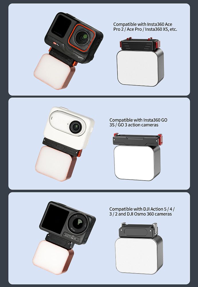 Aluminum Alloy Mini Portable Magnetic Quick-Release Fill Light 5-Level Brightness Adjustment for DJI Osmo Nano/Action 5 6 Insta360 X6 Camera