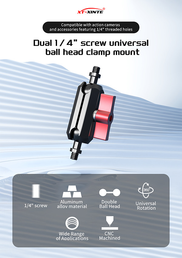 XT-XINTE Dual 1/4  Universal Ball Head Photography Pea Clip Adjustment Magic Arm for DSLR Camera Monitor Light Mic Mount