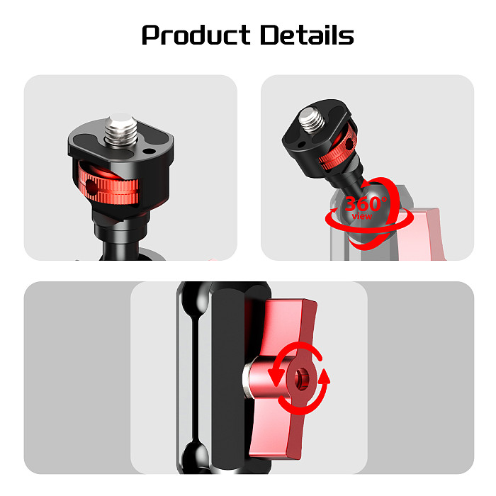 Aluminum Alloy CNC Dual 1/4  Arri Rosette Locking Universal Ball Head Photography Pea Clip for DSLR Camera Monitor Light Mic Mount