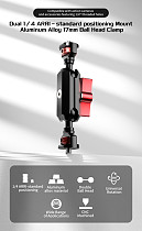 Aluminum Alloy CNC Dual 1/4  Arri Rosette Locking Universal Ball Head Photography Pea Clip for DSLR Camera Monitor Light Mic Mount